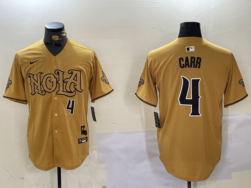 Men New Orleans Saints #4 Carr Yellow Joint Name 2024 Nike Limited NFL Jersey style 4->new orleans saints->NFL Jersey